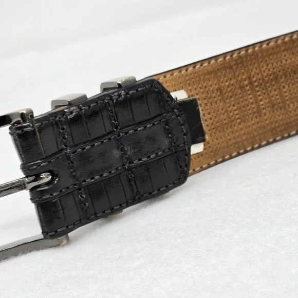 Mezlan Mens Belt Sz 48 Black Leather 8700/35 Brushed Silver Spain Big & Tall - Picture 12 of 16